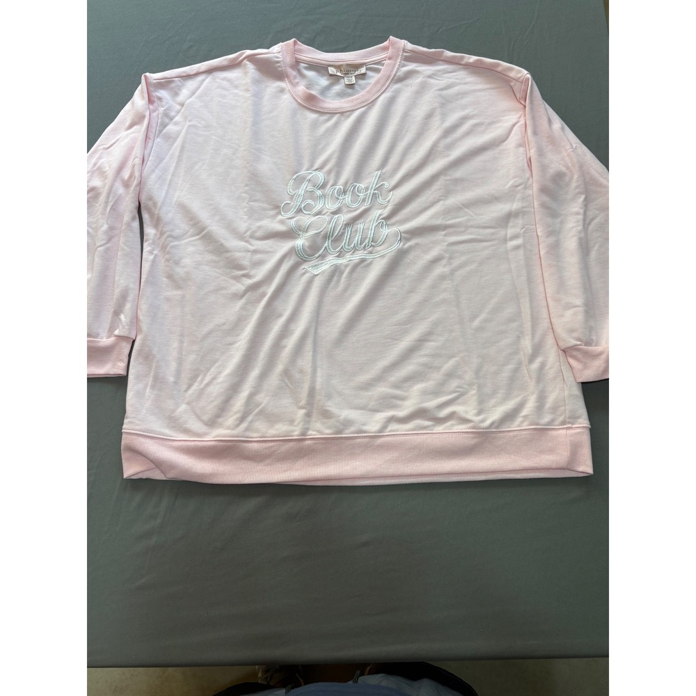 Philosophy Woman Pink Book Club Graphic Sweatshirt 1X Plus Size Crewneck